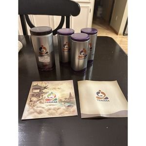 Lot (4) TEAVANA TINS 6-6.75" EMPTY Airtight Loose Leaf Tea Tins & Booklets H23